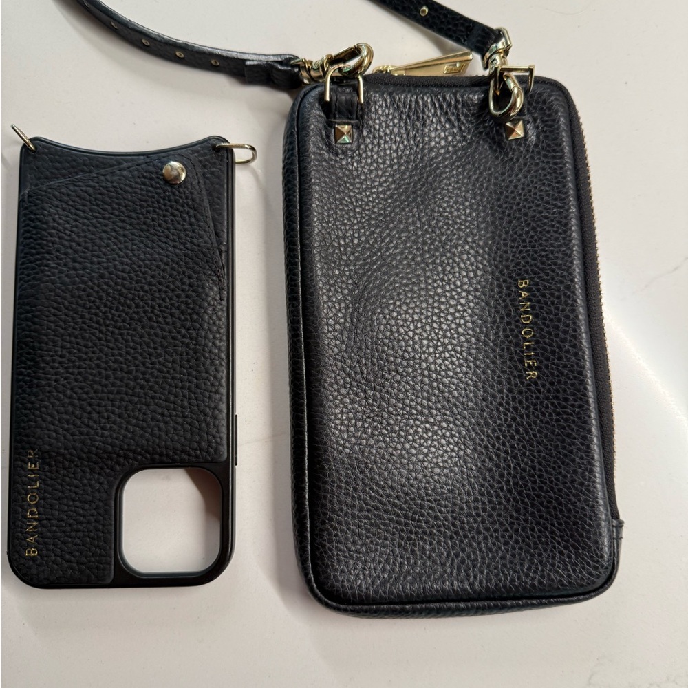 Bandolier Black Crossbody Card Holder & Pouch- Gold Accents 12 Pro